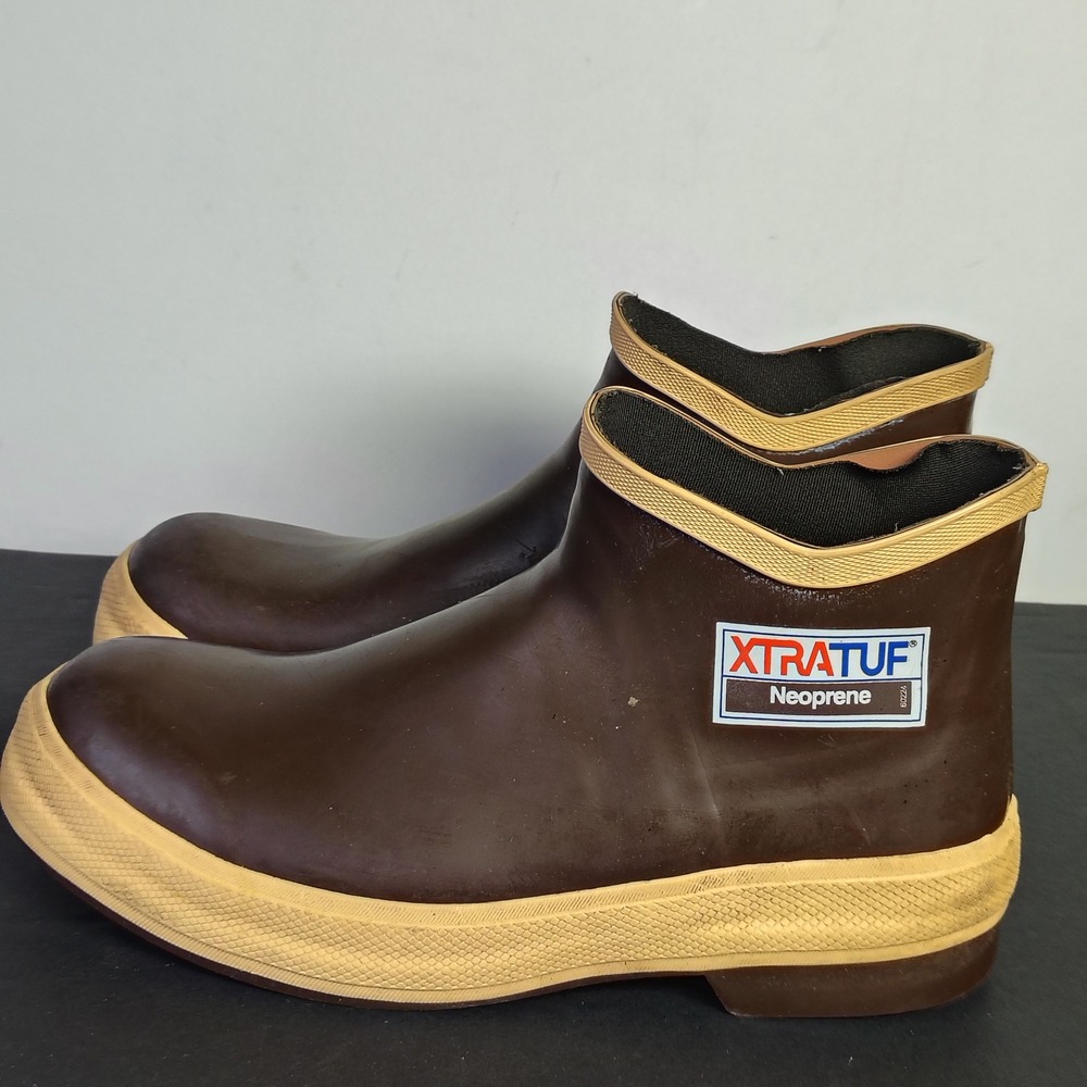 XTRATUF Mens Ankle Deck Boots Size 10 Brown Neoprene Rubber Waterproof Fishing - Picture 4 of 12